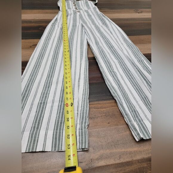 JAPNA Cotton Ivory Grey Jumpsuit  Wide Leg Open Back Striped Stretch Buttoned S - Picture 10 of 10